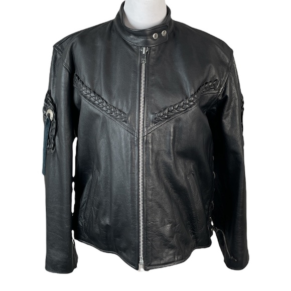 Trucker Leather Leather Biker Jacket, Black, XXL - Picture 1 of 8